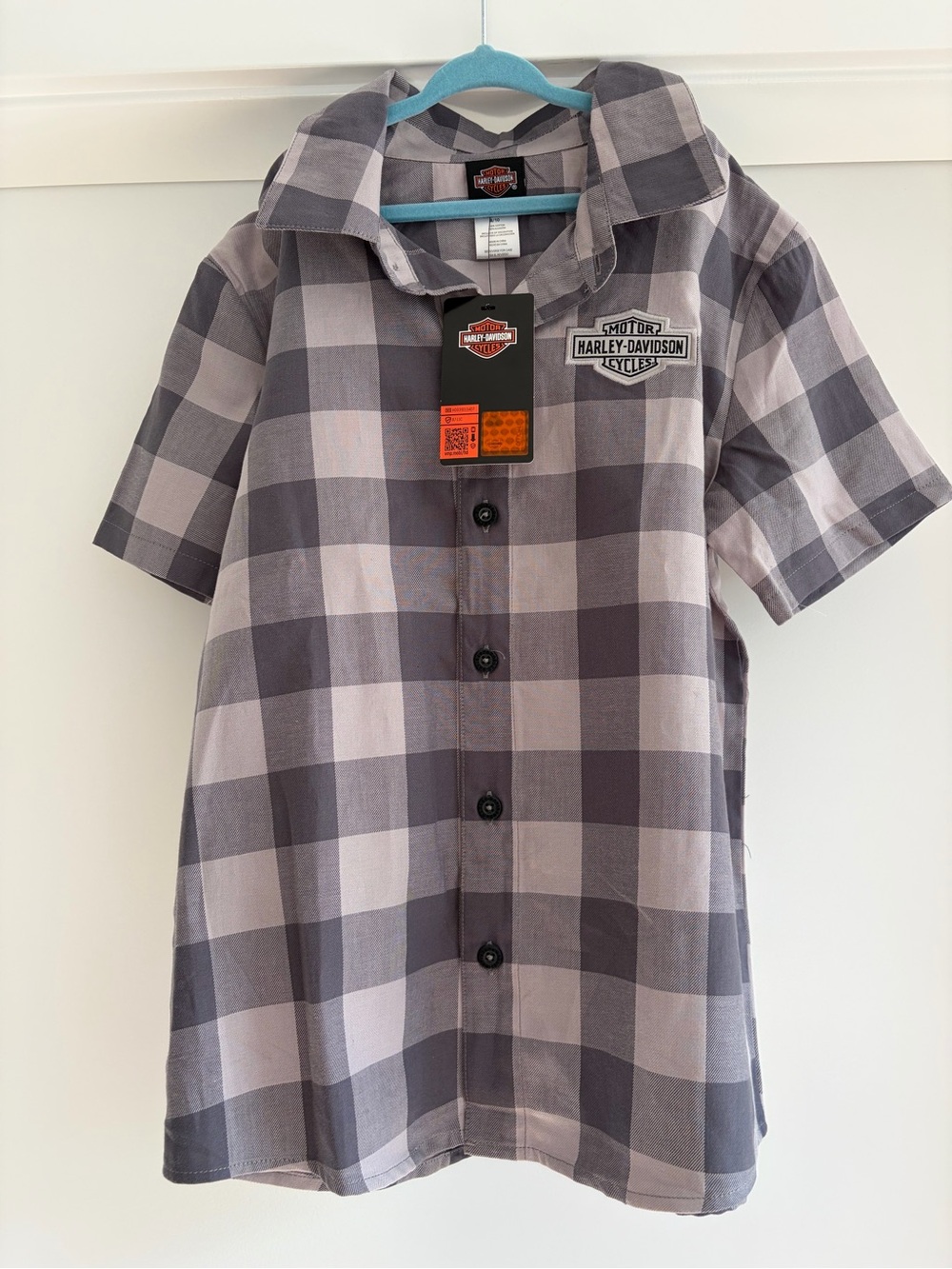 Harley-Davidson Gray Big Boy Plaid Button-Up Shirt size 100% Cotton 8/10